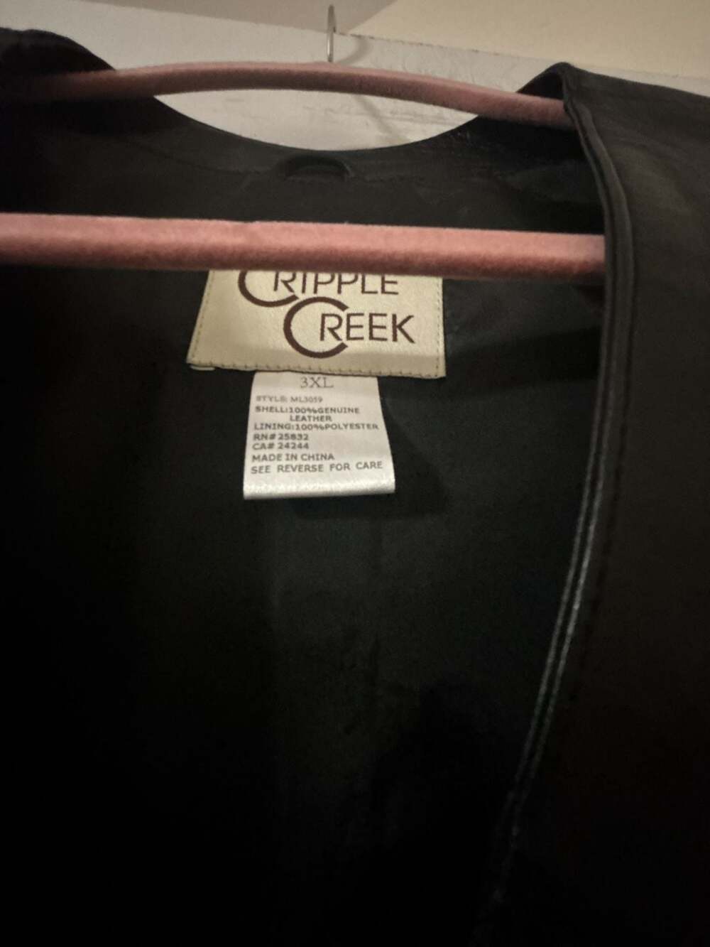 Cripple Creek Leather Vest Size 3XL Black Genuine Western Button